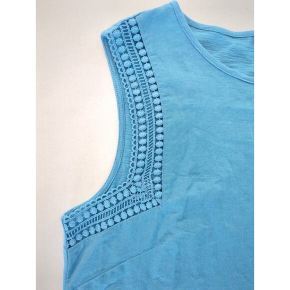 Ann Taylor Sky Blue Linen Cotton Blend Sleeveless Embroidered Top Women's Size M - Picture 2 of 6